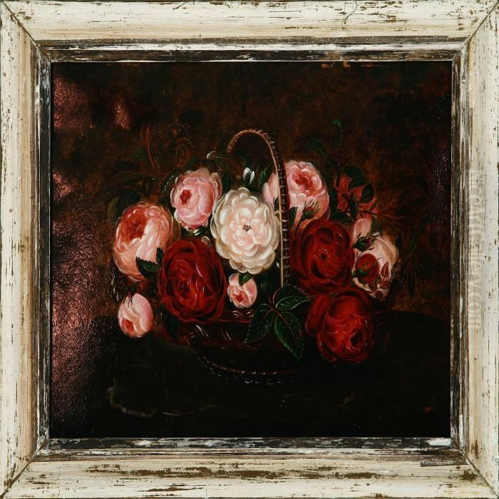 Roses In A Basket Oil Painting by I.L. Jensen