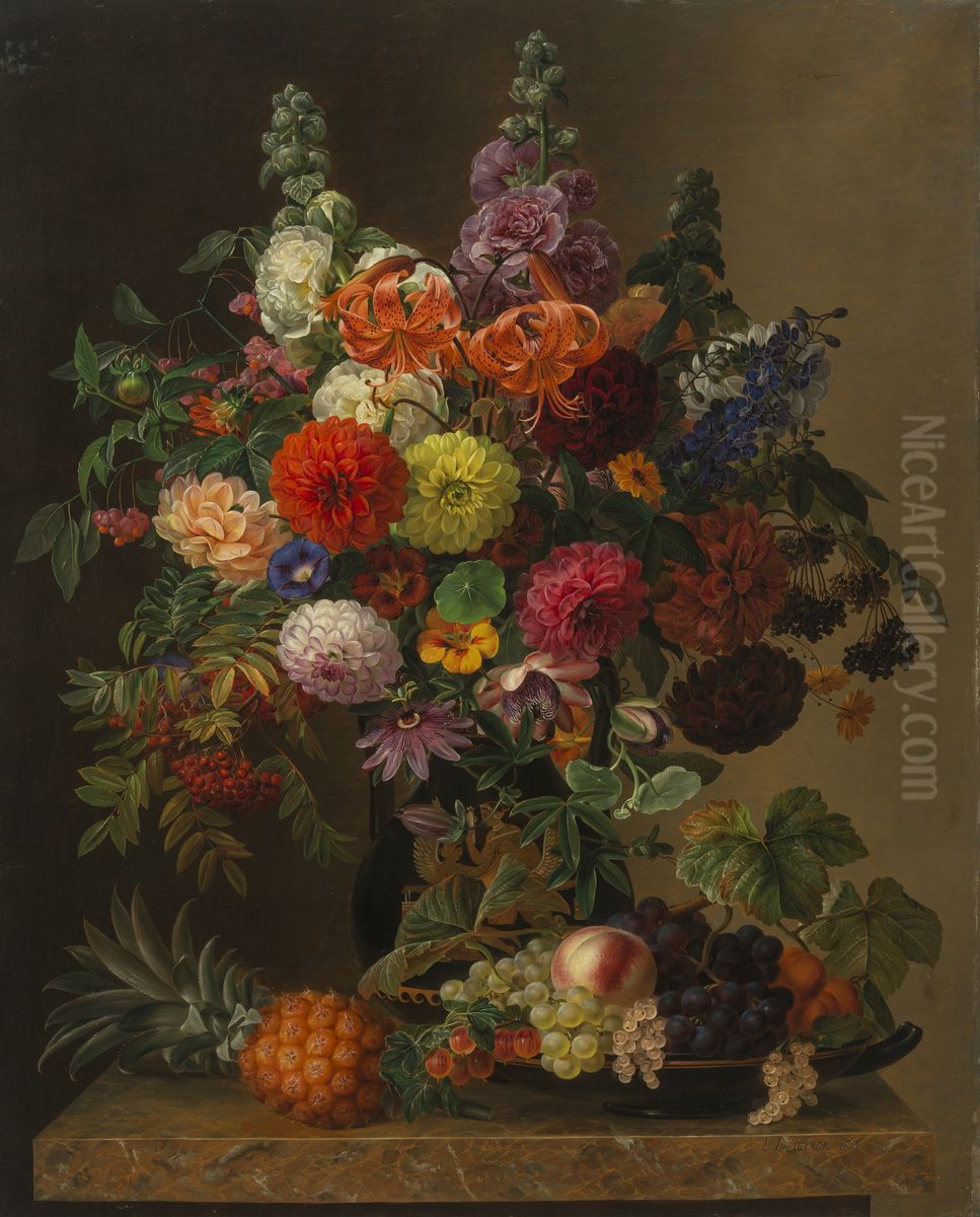 Still Life With Flowers And Fruit Oil Painting by Johan Laurentz Jensen
