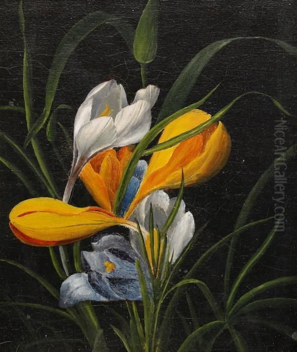 Stilleben Med Krokus Oil Painting by Johan Laurentz Jensen