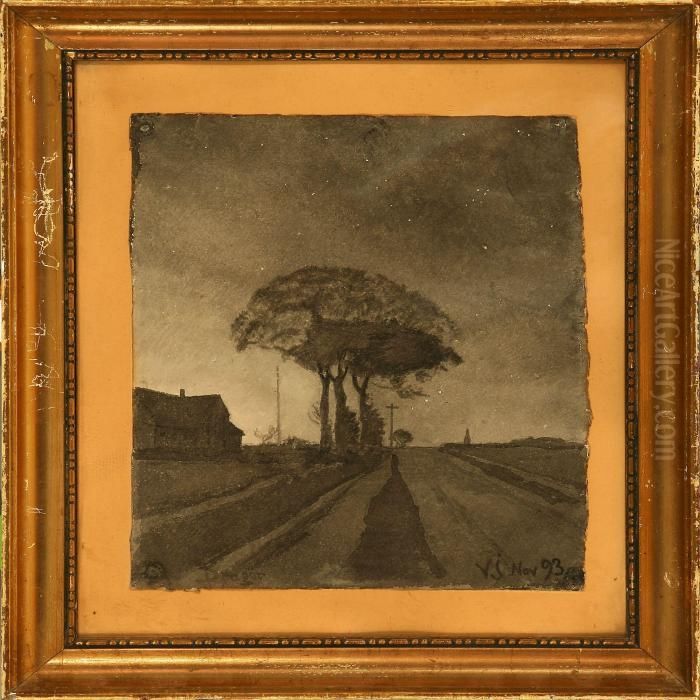 Night Atmosphere Between Store Magleby Village And Dragor Town Oil Painting by Viggo Johansen