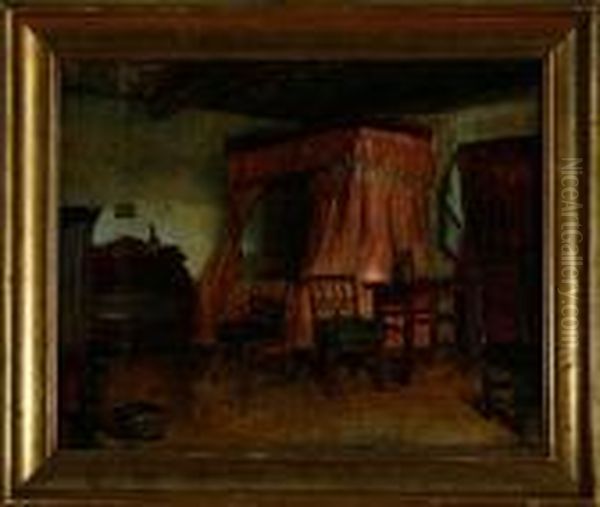 Ole Kraemmer's Livingroom In 
Hornbaek Village, Denmark. Signed And Dated V. Joh. 73. 25 X 32 Cm Oil Painting by Viggo Johansen