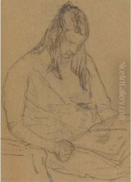 Young Woman Reading A Paper Oil Painting by Gwendolen John