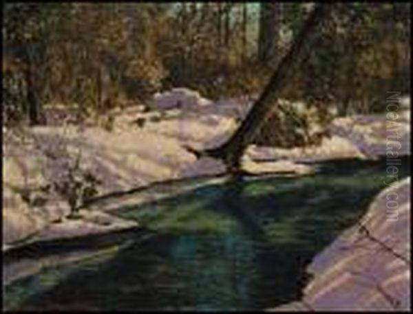 A Woodland Pool Oil Painting by Franz Hans Johnston