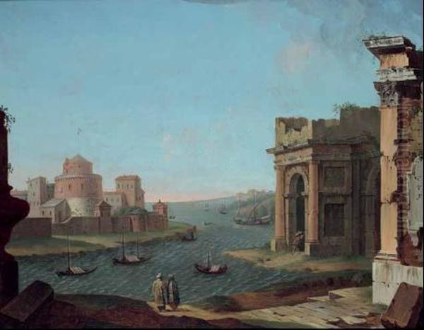 Capriccio Con Scena Di Porto Oil Painting by Antonio Joli