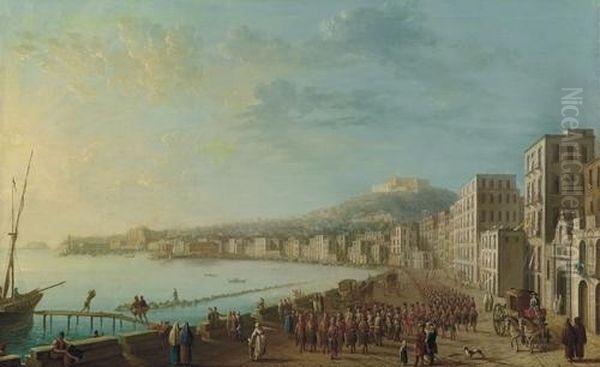 Il Lungomare Sud Di Napoli Con Una Parata Miltare Oil Painting by Antonio Joli