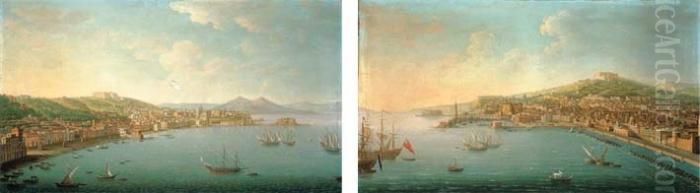 The Bay Of Naples, From The 
Posillipo, With The Riviera Di Chiaia, The Pizzofalcone Barracks, The 
Castel Sant'elmo, The Certosa Di San Martino, And The Castel Dell'ovo, 
With Vesuvius Beyond; And The Bay Of Naples From San Giovanni A Teduccio
 Looki Oil Painting by Antonio Joli