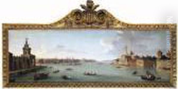 Venice, A View Of The Bacino Di 
San Marco From The Entrance Of The Giudecca, With The Punta Della Dogana
 And The Church Of San Giorgio Maggiore Oil Painting by Antonio Joli