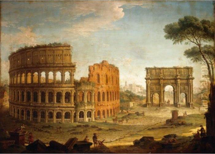 Rome, A View Of The Colosseum 
And The Arch Of Constantine With An Artist Sketching In The Foreground Oil Painting by Antonio Joli