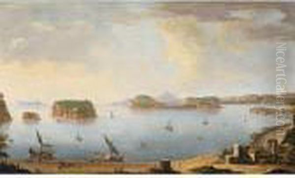 View Of The Bay Of Pozzuoli With
 The Port Of Baia, The Islands Of Nisida, Procida, Ischia And Capri Oil Painting by Antonio Joli
