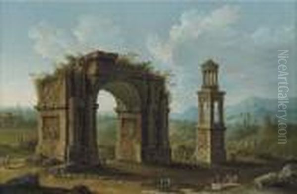San Remy, Southern France, With 
Ruins Of A Monumental Arch And An Early First-century Tomb Of The Julii 
At Glanum Oil Painting by Antonio Joli