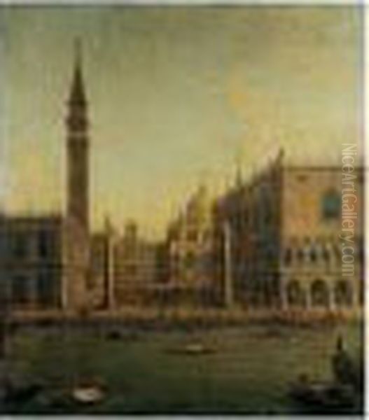 Venice, A View Of The Bacino Di 
San Marco With The Piazzetta And The Palazzo Ducale Looking North 
Towards The Torre Dell' Orologio Oil Painting by Antonio Joli