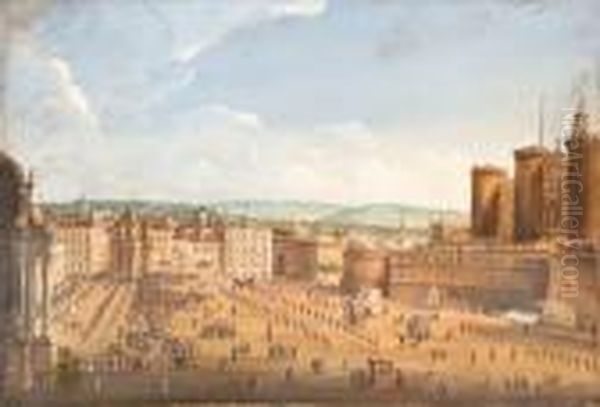 Views Of Naples: The Carnival At
 Largo San Ferdinando With A Royalprocession; And The Carnival Outside 
The Castle Oil Painting by Antonio Joli