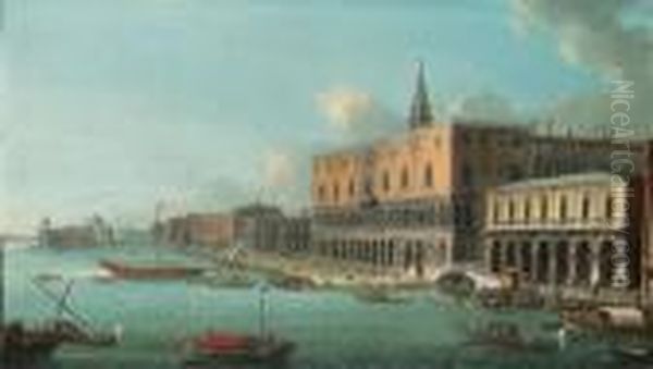The Bacino Di San Marco, Venice,
 Looking West With The Doge'spalace, The Entrance To The Grand Canal And
 Santa Maria Dellasalute Beyond Oil Painting by Antonio Joli