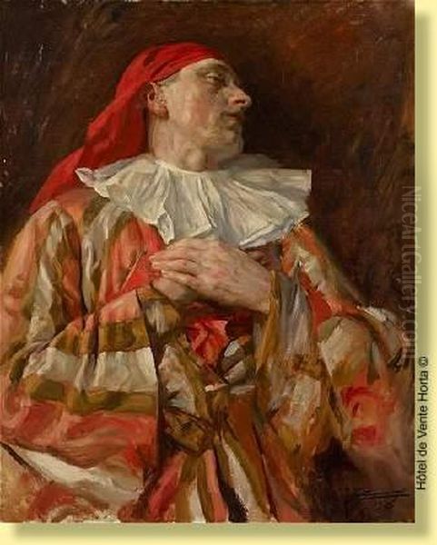 Le Pierrot Rouge Oil Painting by Lucien Hector Jonas