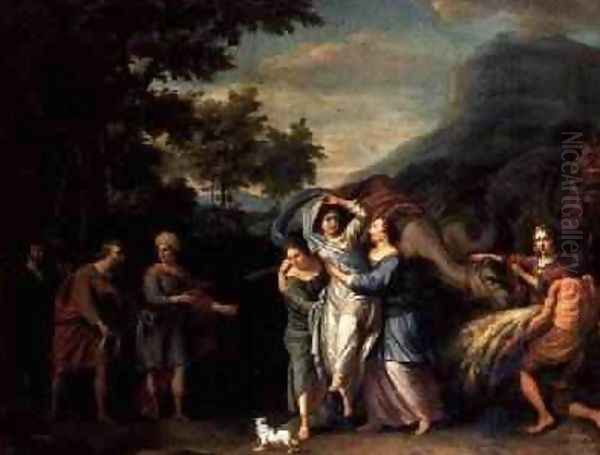 Meeting of Jacob and Laban with Rachel Leah and Servants Oil Painting by Jan van Neck
