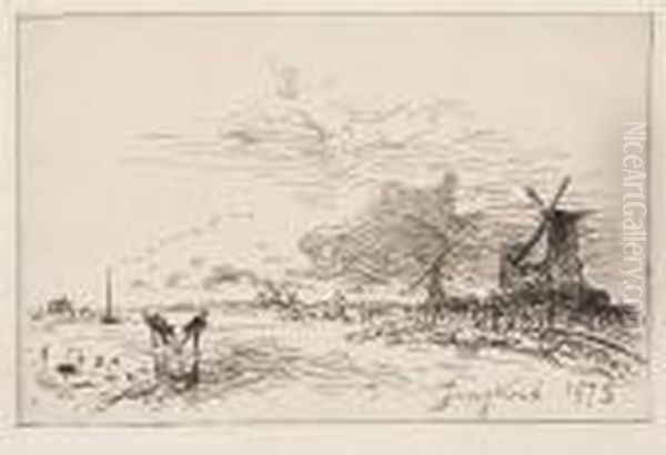 Canal En Hollande, Pres De Rotterdam (hiver) Oil Painting by Johan Barthold Jongkind