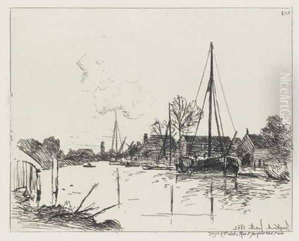 Le Canal. Planches Du Cahier Des
 Six Eaux-fortes. 165 X 213. Eau-forte. Epreuve Sur Verge Avec Fond De 
Teinte, A Grandes Marges Oil Painting by Johan Barthold Jongkind