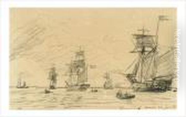 Voiliers Et Barques A Anvers Oil Painting by Johan Barthold Jongkind