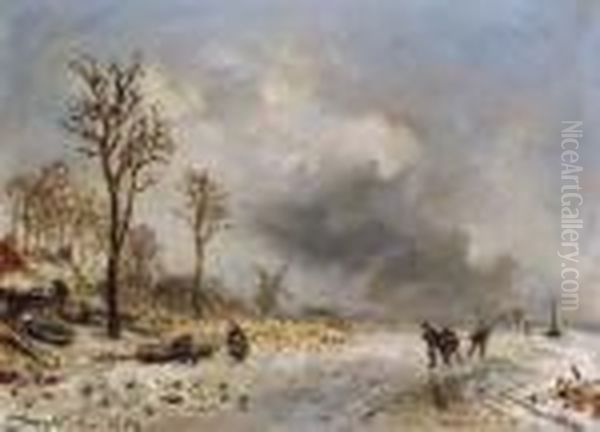 Patineurs Aux Environs De Rotterdam Oil Painting by Johan Barthold Jongkind