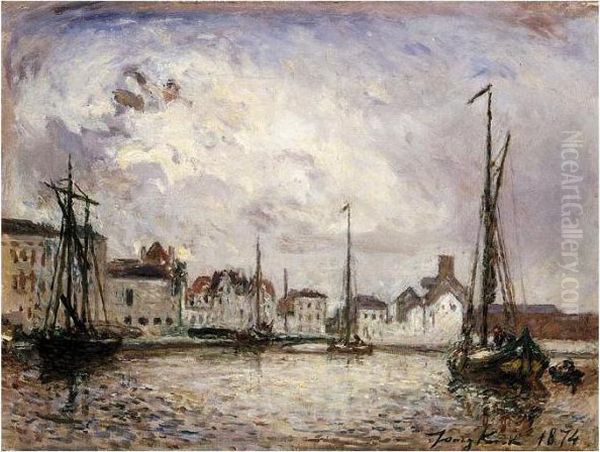 Le Bassin Du Port: Entrepot De Bruxelles Oil Painting by Johan Barthold Jongkind