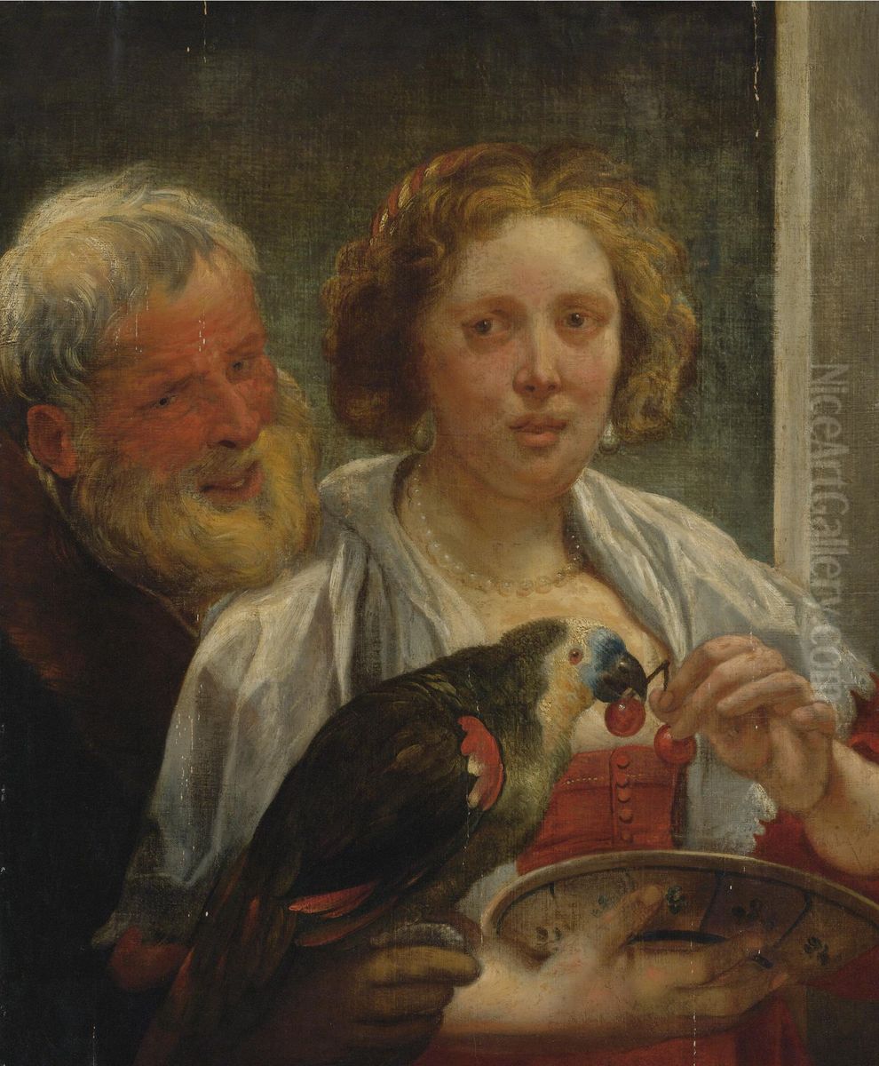 A Bearded Man And A Woman With A Parrot: 