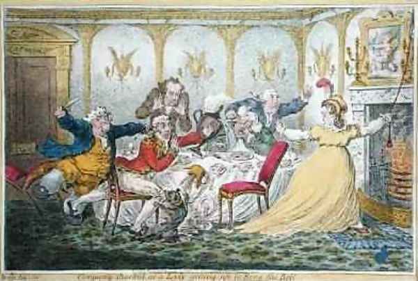 Company shocked at a Lady getting up to Ring the Bell Oil Painting by Brownlow North