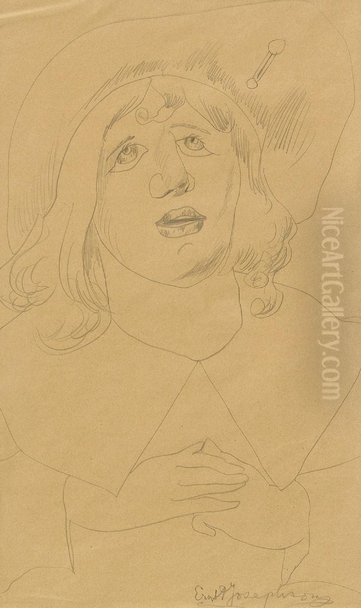 Brostbild Av Man I Medeltida Drakt Oil Painting by Ernst Josephson