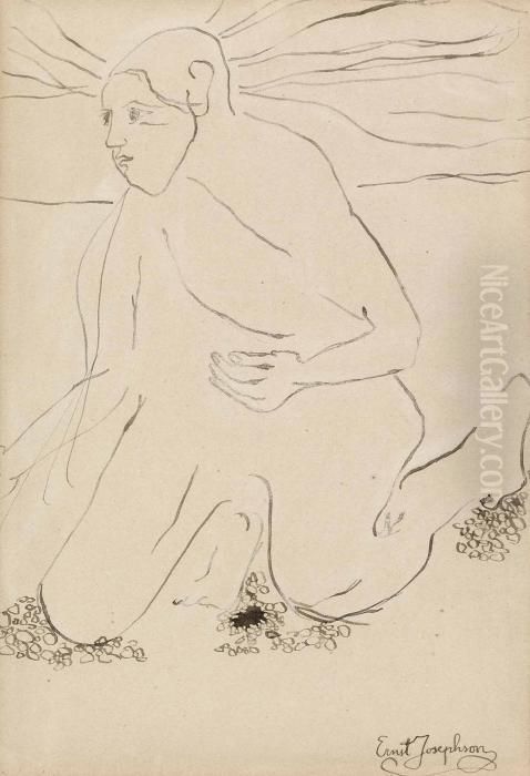 Knabojande Man Oil Painting by Ernst Josephson