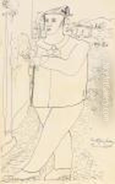 Landskapsutsikt Med Man Som Stoppar Pipa Oil Painting by Ernst Josephson