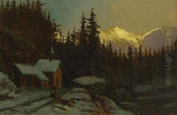 Eremitenklause Im
 Winterwald. Oil Painting by Johann Jungblutt