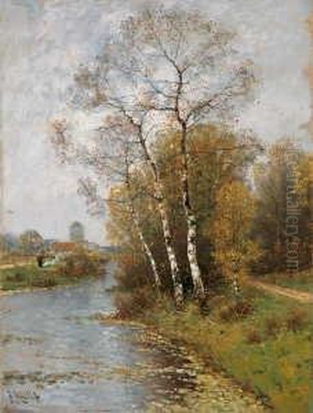 Fruhlingslandschaft Mit Einem
 Flusslauf (bei Zons?). Oil Painting by Johann Jungblutt
