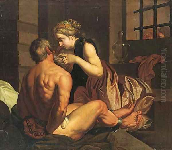 Roman Charity Oil Painting by Abraham Janssens