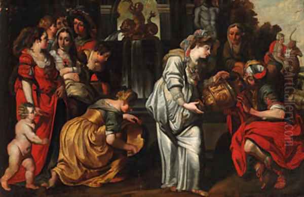 Rebecca and Eliezer at the Well Oil Painting by Abraham Janssens