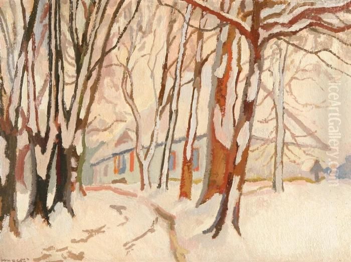 House In Winter Oil Painting by Stanislaw Kamocki