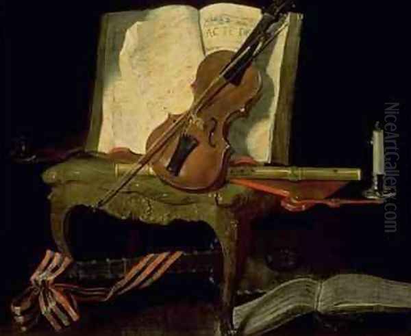 Still Life with a Violin Oil Painting by Jean-Baptiste Oudry