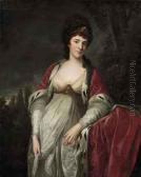 Portrait Of Henrietta Sebright, 
Lady Harewood,three-quarter-length, In Peeress's Robes, In A Wooded 
Landscape Oil Painting by Angelica Kauffmann