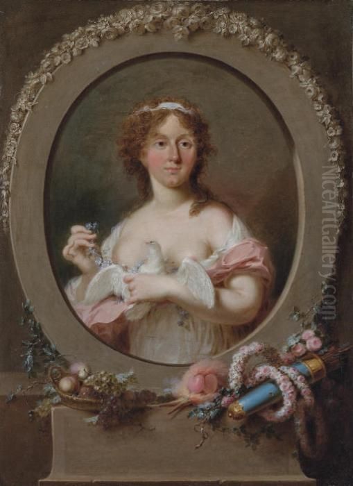 Portrait Of A Girl, Possibly 
Theresa Robinson (1775-1856), Daughter Of John Parker, 1st Lord 
Boringdon, Bust-length, In A White Dress, With A Cap Decorated With Blue
 Ribbons Oil Painting by Angelica Kauffmann