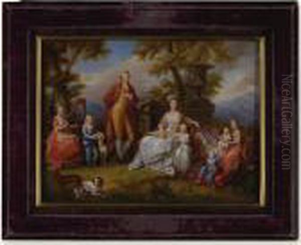 A Continental Painting On Glass Of King Ferdinand Iv And His Family Oil Painting by Angelica Kauffmann