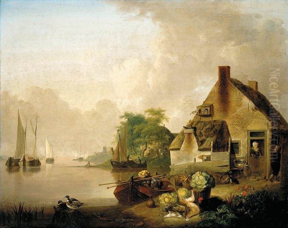 River Landscape Oil Painting by Jan van Os