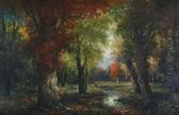 Pejzaz Z Rzeka I Sztafazem Oil Painting by Adolf Kaufmann