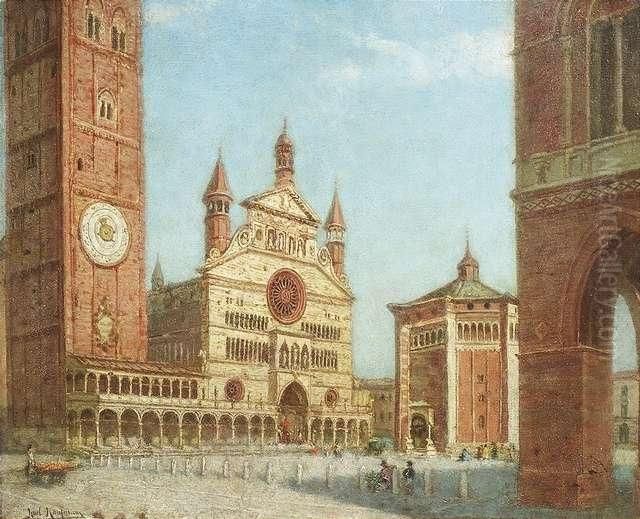 Piazza Duomo At Cremona In Italy Oil Painting by Karl Kaufmann