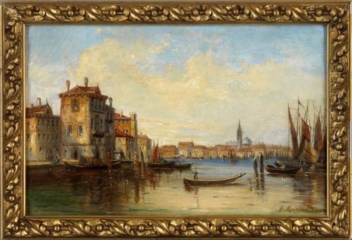 Sehr Stimmungsvolle, Impressiv 
Gemalte Vedute Des Auserst Vielseitigen Landschaftsmalers Mit Sehr 
Subtil Nuancierten Licht- Und Farbwerten. Ol/holztafel. R. U. Sign. 
Unter Dem Pseudonym Oil Painting by Karl Kaufmann