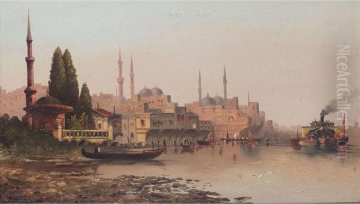 A Middle Eastern Scene Oil Painting by Karl Kaufmann