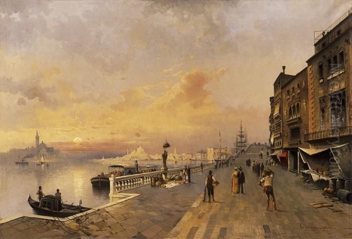 View Of Venice, The San Giorgio 
Maggiore And The Sta Maria Della Salute In The Background Oil Painting by Karl Kaufmann