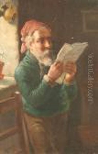 Bartiger Mann Mit Einer Zeitung In Der Hand Oil Painting by Hermann Kern