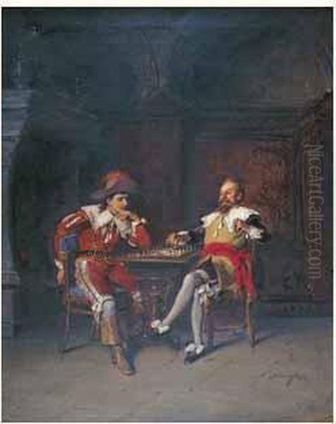 Le Jeu D'echec Oil Painting by Hermann Kern