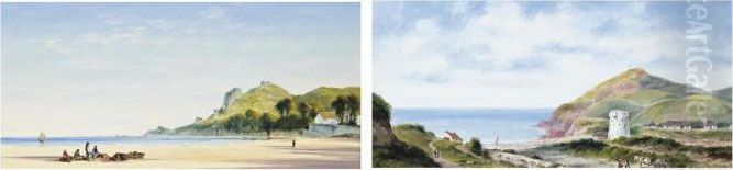St Brelade's Bay, Jersey, At Low Tide; And Greve De Lecq, Jersey (both Illustrated) Oil Painting by S.L. Kilpack