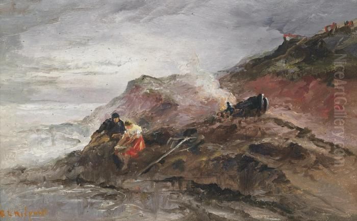 Shrimpers On The Rocks, Jersey (illustrated) Oil Painting by S.L. Kilpack