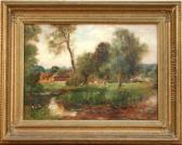 Landscape With River And Cattle Oil Painting by Henry John Yeend King