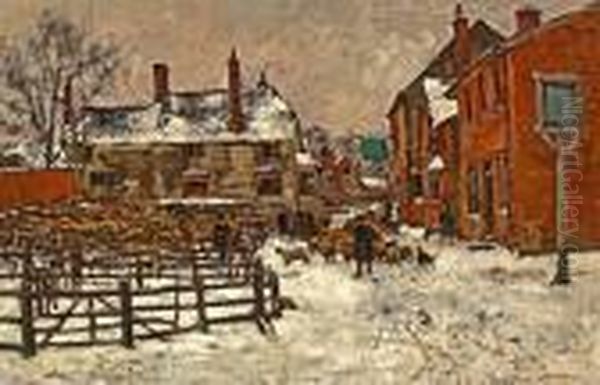 A Village In The Snow Oil Painting by Henry John Yeend King
